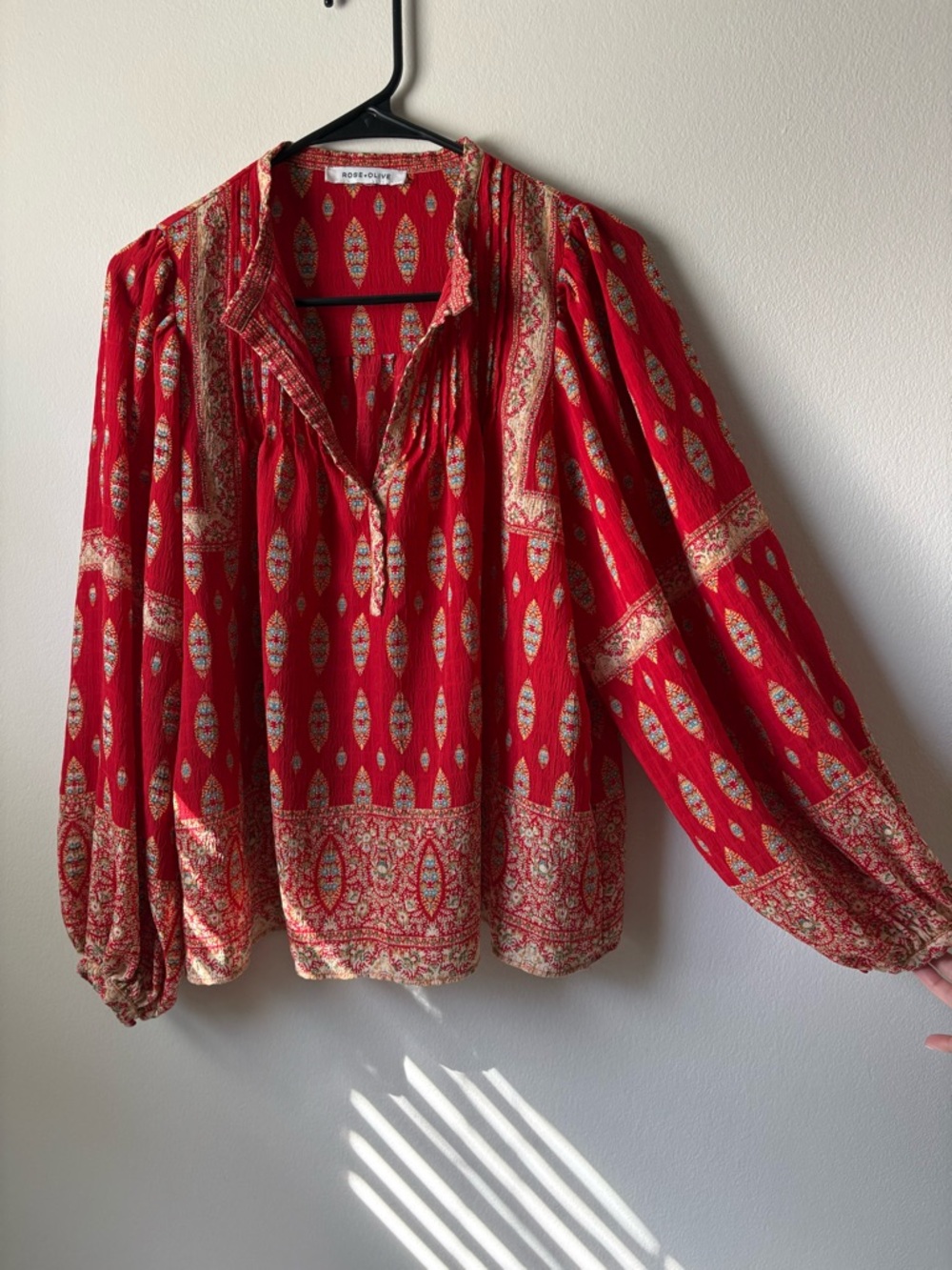 Rose & Olive Red Paisley Boho Peasant Blouse